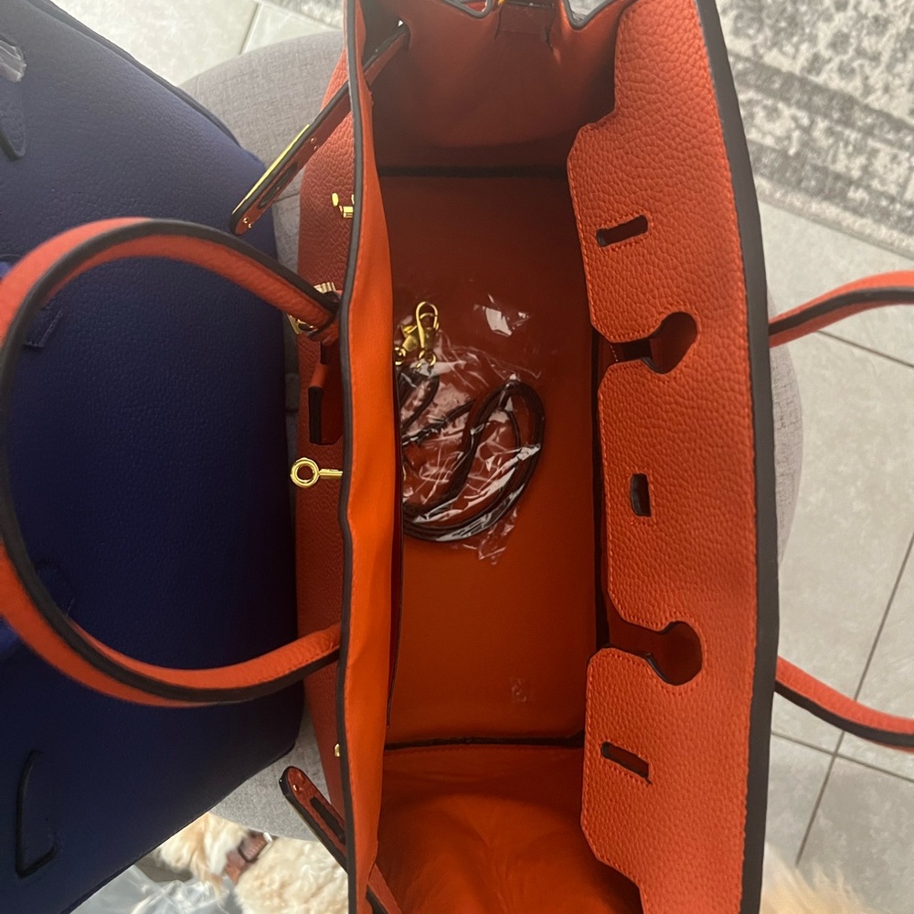 Orange leather  Women's Satchel with wallet - Picture 4 of 5